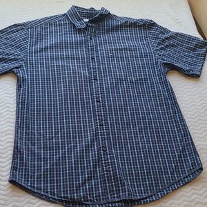 Tommy Hilfiger Blue Plaid Short Sleeve Button Up Shirt Size Medium